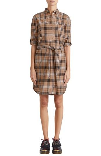 Women's Burberry Kelsy Cotton Check Shirtdress Us / 36 It - Brown