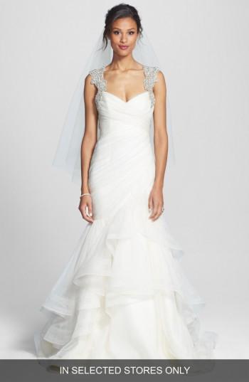 Women's Hayley Paige 'emeryn' Embellished Tiered Chiffon Mermaid Dress, Size - Ivory