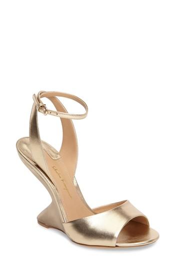 Women's Salvatore Ferragamo Arsina Wedge Sandal .5 C - Metallic