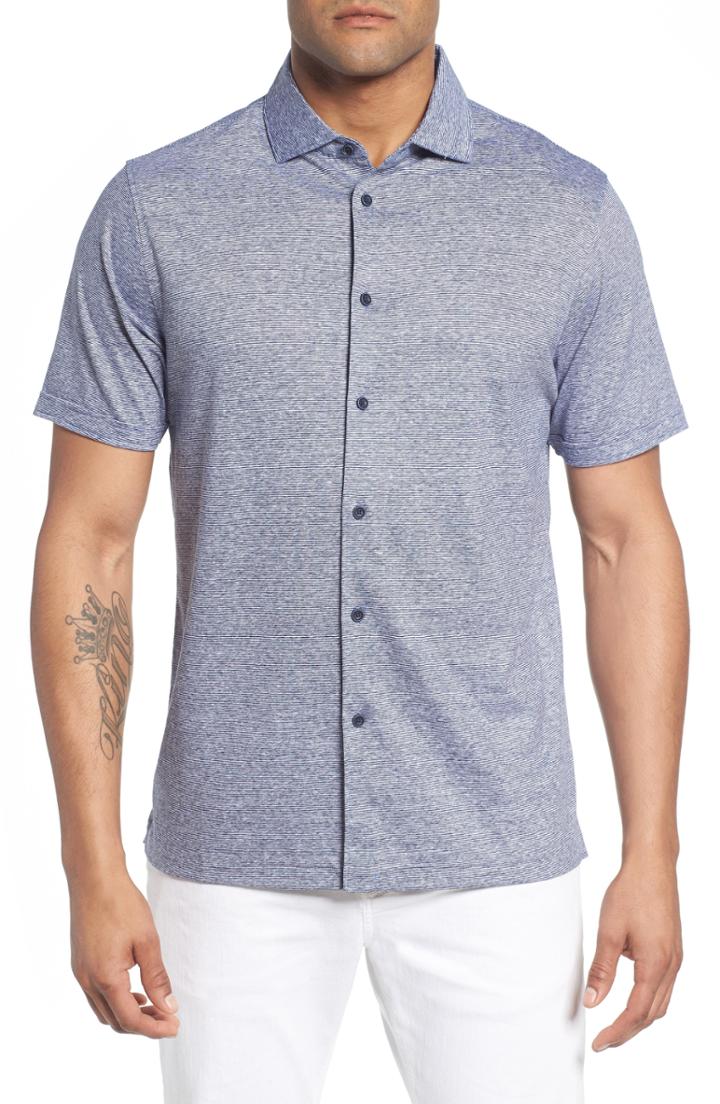 Men's Bugatchi Knit Sport Shirt - Blue