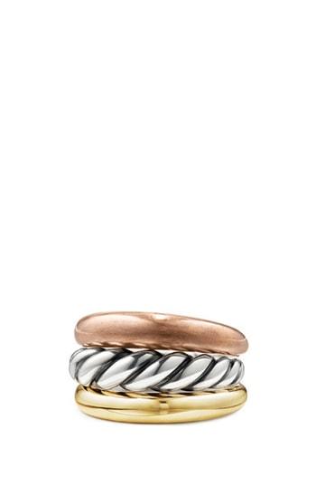 Women's David Yurman Pure Form Mixed Metal Three-row Ring With Bronze, Silver & Brass