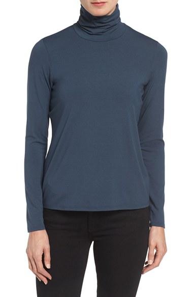 Women's Eileen Fisher Scrunch Neck Top, Size - Blue