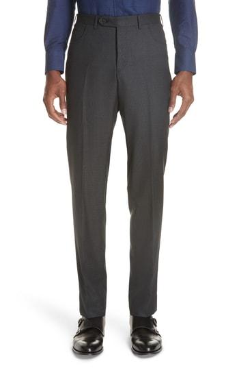 Men's Canali Flat Front Solid Wool Trousers - Green