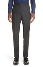 Men's Canali Flat Front Solid Wool Trousers - Green