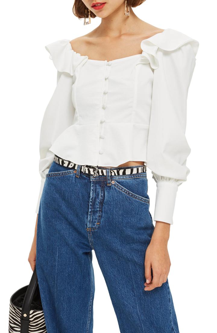 Women's Topshop Victoriana Peplum Top Us (fits Like 0-2) - Ivory