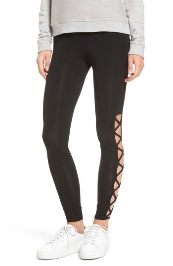 Women's Lace-up Leggings - Black