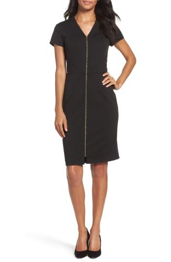 Women's Ellen Tracy Zip Front Sheath Dress - Black