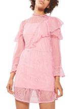 Women's Topshop Ruffle Lace Minidress Us (fits Like 0) - Pink