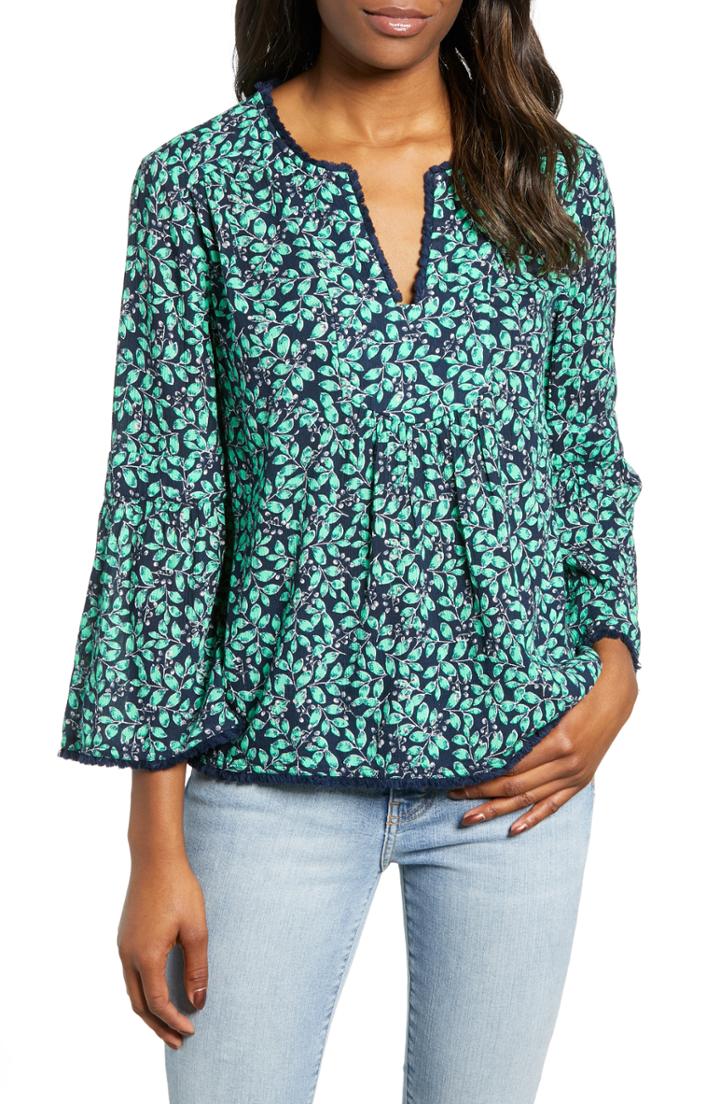 Women's Caslon Print Fringe Trim Top - Blue