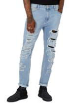 Men's Topman Aaa Collection Shredded Skinny Jeans X 32 - Blue