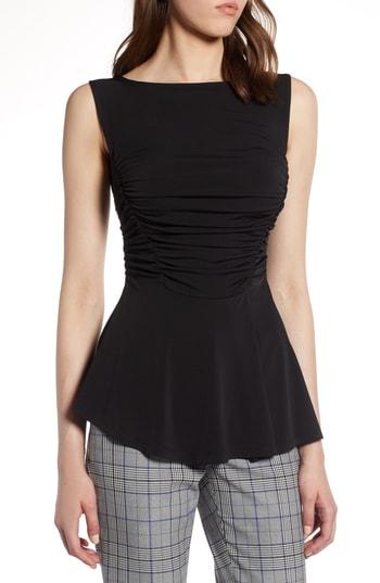 Women's Halogen Shirred Detail Sleeveless Blouse - Black