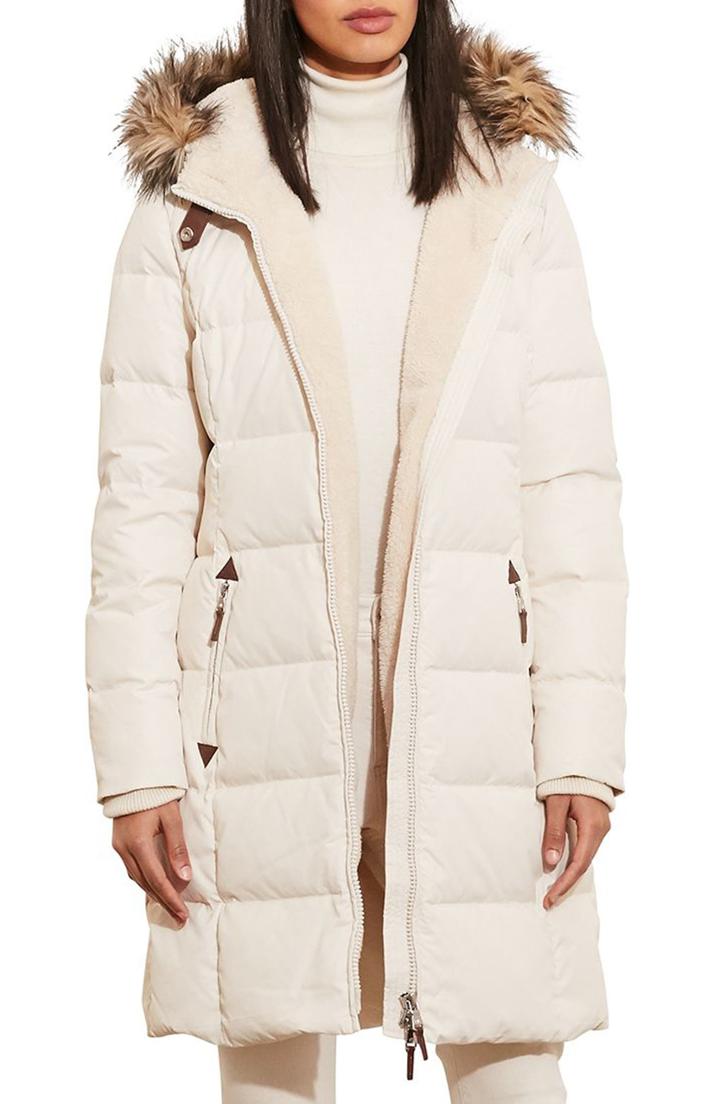 Petite Women's Lauren Ralph Lauren Quilted Parka P - Beige