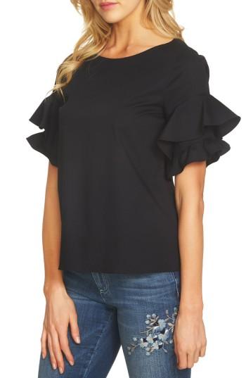 Women's Cece Ruffle Sleeve Poplin Top - Black