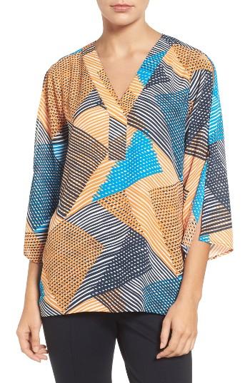 Women's Chaus Split Sleeve Basket Weave Print Blouse