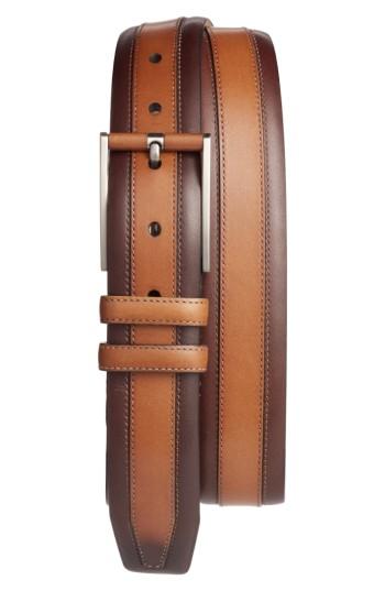 Men's Mezlan Leather Belt - Tan/ Dark Brown