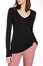 Women's Halogen Cotton Blend V-neck Sweater - Black