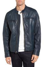 Men's Black Rivet Blue Leather Moto Jacket