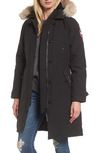 Women's Canada Goose Kensington Slim Fit Down Parka With Genuine Coyote Fur Trim (0) - Black