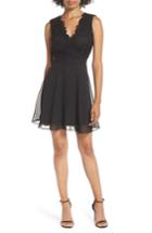 Women's Lulus Lace & Chiffon Skater Dress - Black