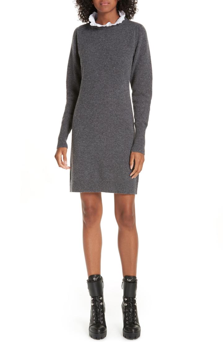 Women's Sandro Ancolie Eyelet Collar Sweater Dress Us / 34 Fr - Grey
