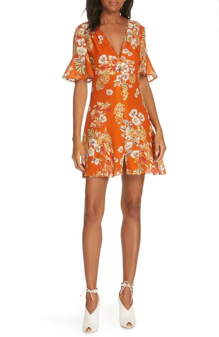 Women's Nicholas Floral Silk Minidress - Orange