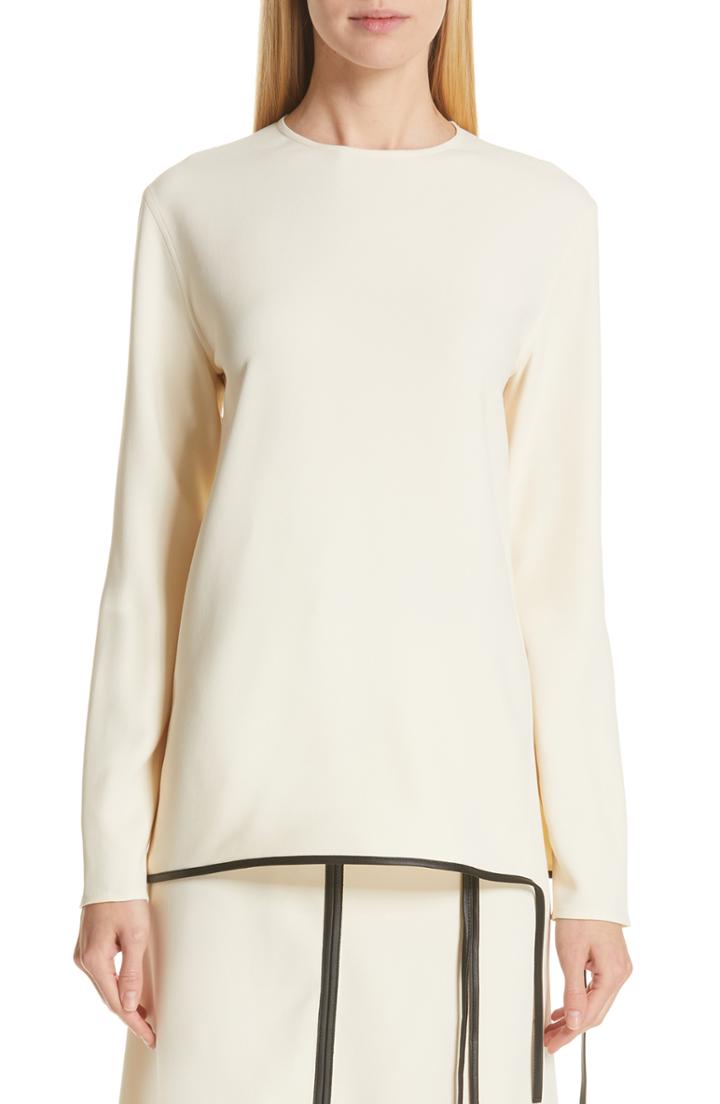 Women's Victoria Beckham Leather Trim Top Us / 6 Uk - White