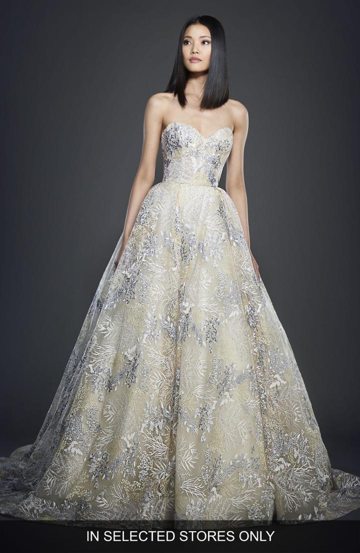 Women's Lazaro Embellished Strapless Ballgown, Size In Store Only - Ivory