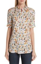 Women's Lafayette 148 New York Scottie Mini Lyrical Curves Silk Shirt - White