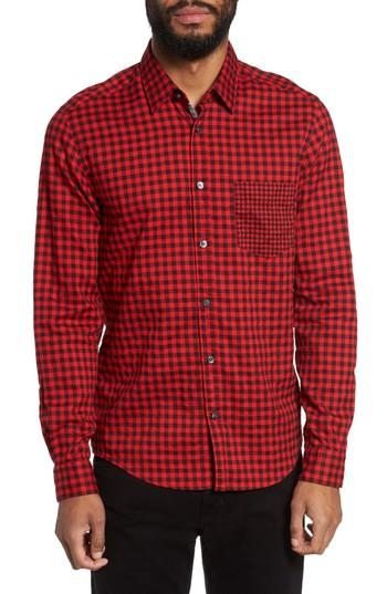 Men's Boss Lance Regular Fit Gingham Check Twill Sport Shirt, Size - Red