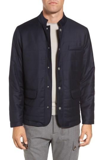 Men's Eleventy Snap Twill Wool Blend Jacket - Blue