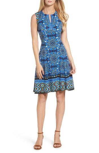 Petite Women's Maggy London Scuba Fit & Flare Dress P - Blue