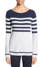Women's St. John Collection Side Button Stripe Cashmere Sweater