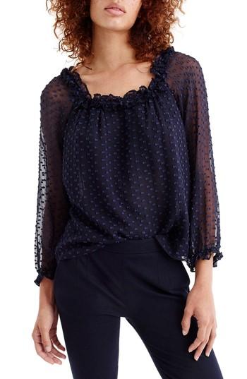 Women's J.crew Penny Ruffle Silk Blend Top, Size - Blue