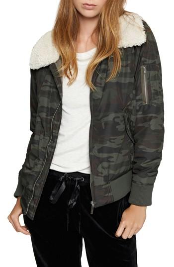 Women's Sanctuary Faux Shearling Collar Camo Bomber Jacket