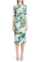 Women's Dolce & Gabbana Hydrangea Print Stretch Silk Dress Us / 38 It - Green