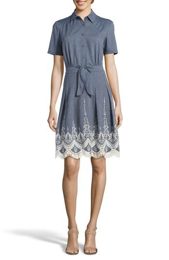 Women's Eci Lace Trim Denim Shirtdress - Blue