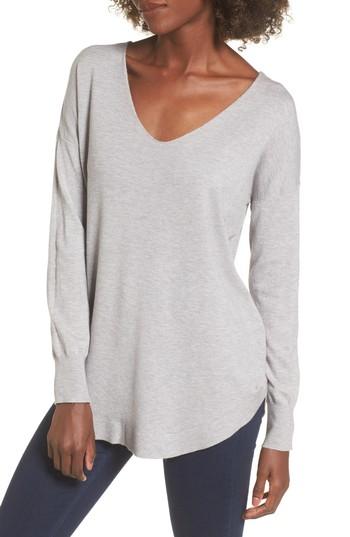 Women's Dreamers By Debut Laced Up V-back Sweater - Grey