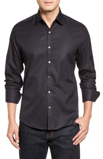 Men's Stone Rose Tonal Stripe Sport Shirt (s) - Black