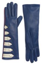 Women's Agnelle Metallic Stripe Lambskin Leather Gloves - Blue