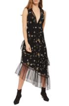 Women's Topshop Star Print Asymmetrical Midi Dress Us (fits Like 0) - Black