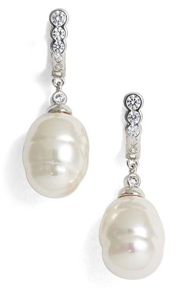 Women's Majorica 14mm Simulated Baroque Pearl & Cubic Zirconia Drop Earrings