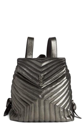 Saint Laurent Metallic Calfskin Leather Backpack - Grey