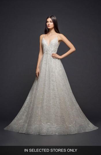 Women's Lazaro Sparkle Plaid Tulle A-line Gown, Size In Store Only - Ivory