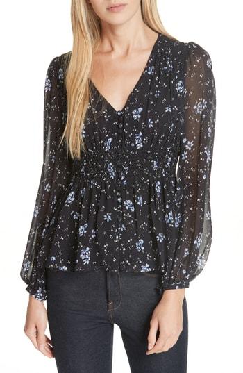 Women's Nicholas Ditsy Floral Print Silk Blouse - Blue