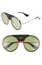 Men's Gucci Web Block 56mm Round Sunglasses With Leather Wrap -