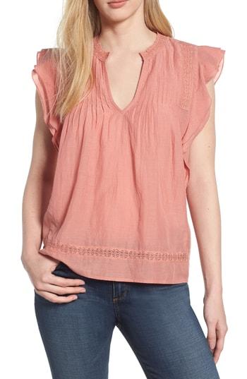Women's Lucky Brand Flutter Sleeve Pintuck Top - Pink