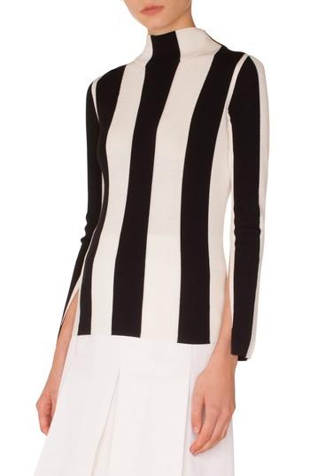 Women's Akris Punto Stripe Knit Wool Pullover - Black