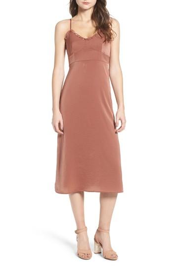 Women's Line & Dot Ali Ruffle Trim Satin A-line Midi Dress - Beige