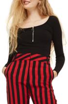 Women's Topshop Ring Pull Zip Bodysuit Us (fits Like 0) - Black