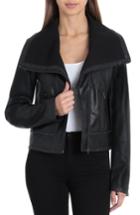 Women's Bagatelle Envelope Collar Faux Leather Biker Jacket - Black